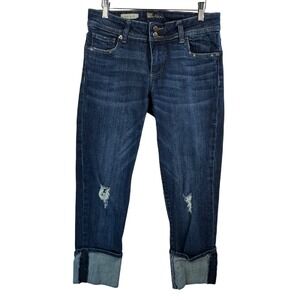 KUT from the Kloth Cameron Jeans Distressed Cuffed Ankle Straight Leg 4 Crop Y2K